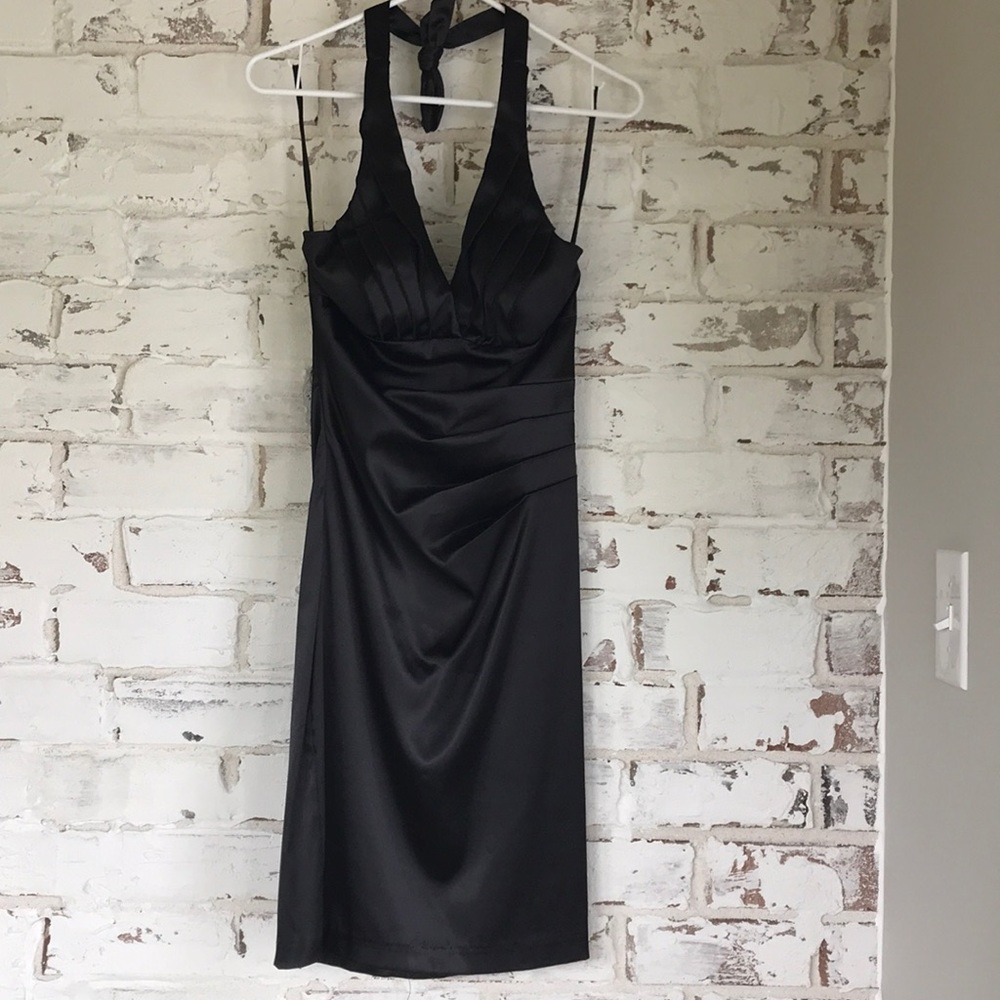 Black V-neck, halter cocktail dress